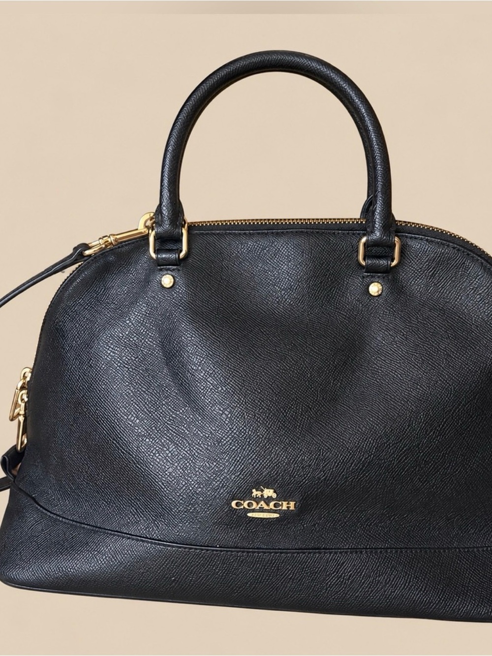 Coach Black Leather Dome Satchel with Gold Hardware